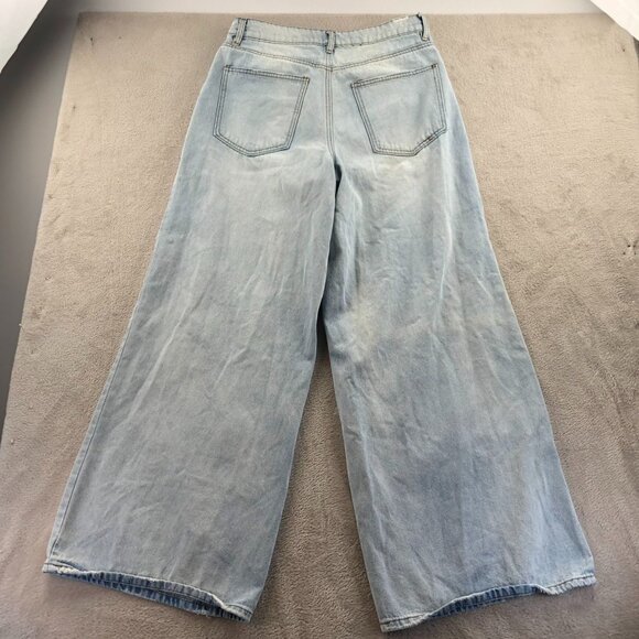 Almost Famous Womens Jeans Size 7 Blue Denim Light Wash Wide Leg Distressed - Picture 15 of 15